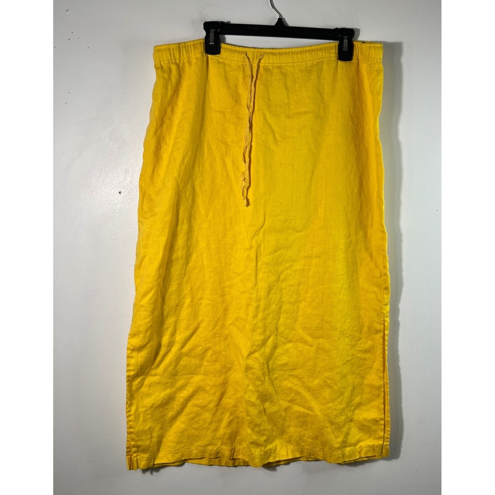 Studio Works Linen Maxi Skirt Marigold Yellow L Drawstring Top Side Slits